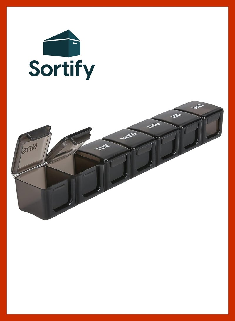 Sortify 7 Day Pill Organizer Black, Never Miss a Dose With Large Pill Box, Medicine Organizer Travel Pill Case For Pills, Vitamins & Fish Oil, Weekly Pill Organizer with Large Capacity - Image 1