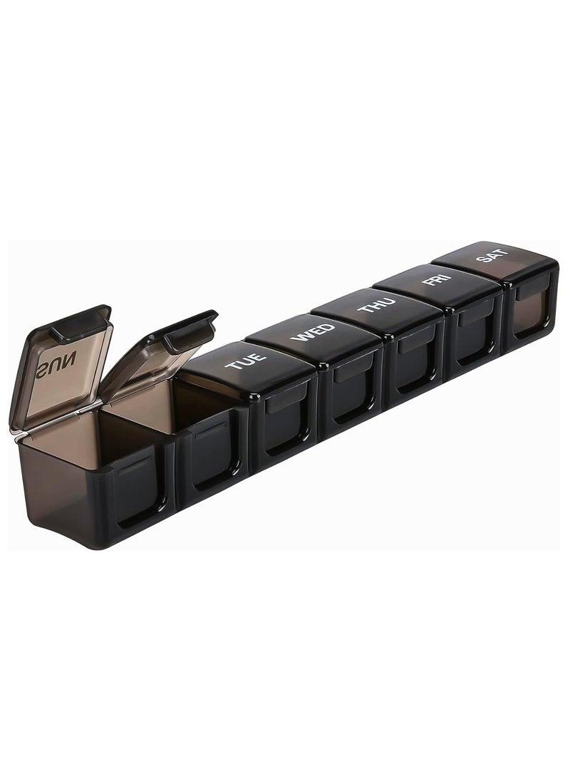 Sortify 7 Day Pill Organizer Black, Never Miss a Dose With Large Pill Box, Medicine Organizer Travel Pill Case For Pills, Vitamins & Fish Oil, Weekly Pill Organizer with Large Capacity  - Image 1
