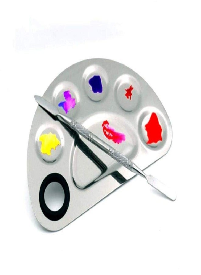 LELE Makeup mixing Plate/Pallet HalfRound Shape with spatula Stainless steel - Image 2