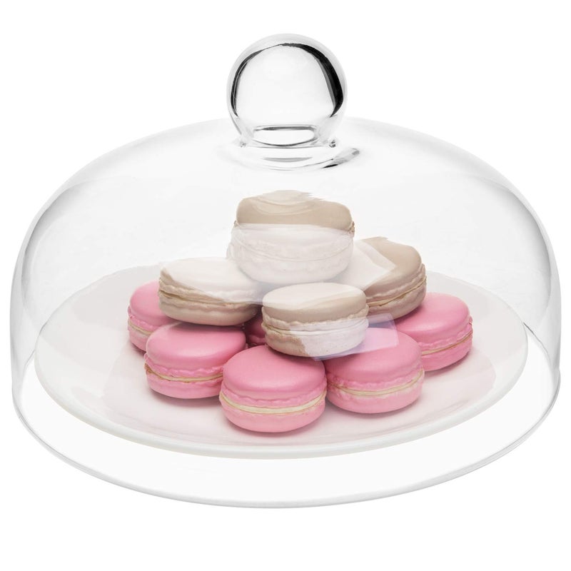 MyGift 87 Inch Round Glass Cake Dome Cover Pastry Display Cloche with Knob Handle Cake Stand Lid