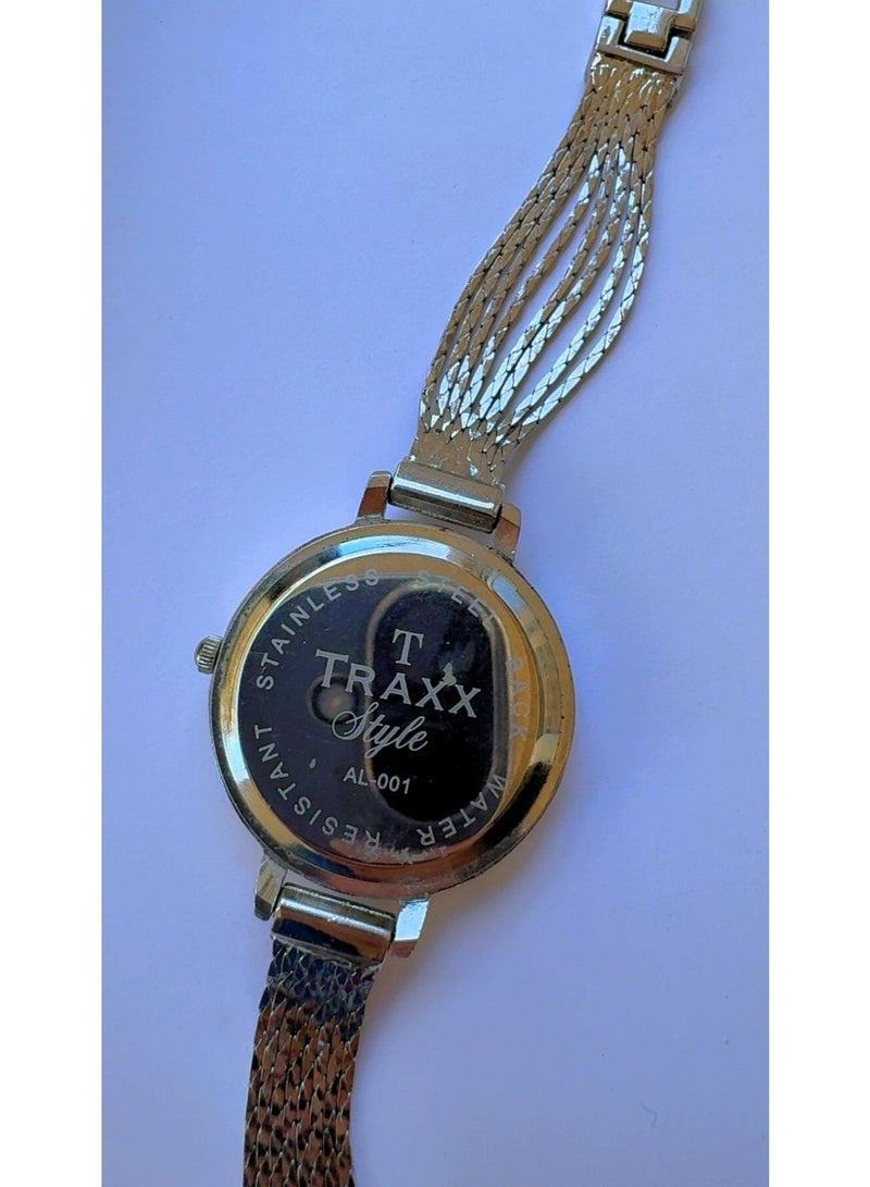 Traxx Style Women's Fashion Watch - Silver Mesh Multi-Strand Bracelet with Crystal Studded Bezel and Floral Dial - AL-001 - Image 4