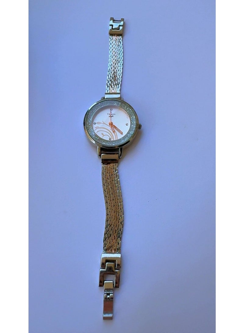 Traxx Style Women's Fashion Watch - Silver Mesh Multi-Strand Bracelet with Crystal Studded Bezel and Floral Dial - AL-001 - Image 2