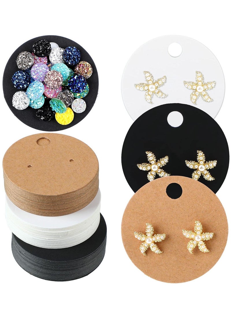 Y&D Earring Display Card, Card Stock, Wordless Kraft Stud Holder Label Round Cardboard for DIY Jewelry and Packaging (300 Pieces, 3 Colors) - Image 1