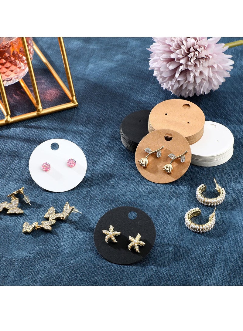 Y&D Earring Display Card, Card Stock, Wordless Kraft Stud Holder Label Round Cardboard for DIY Jewelry and Packaging (300 Pieces, 3 Colors) - Image 2