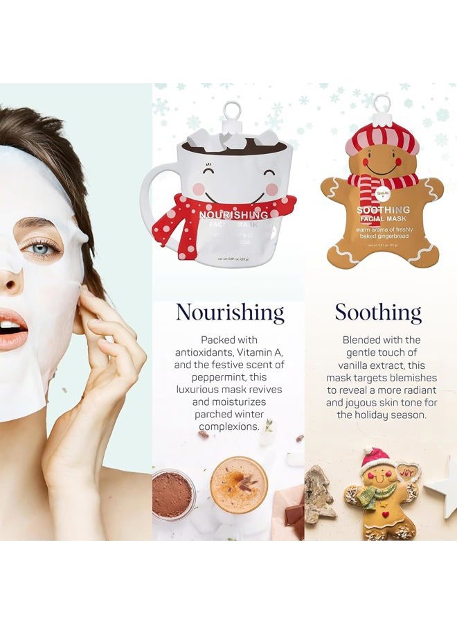 SpaLife Holiday Treats Facial Masks 12-Pack Assorted - Festive Christmas Skincare for Hydration and Refreshment - Gingerbread, Sundae, Cocoa & Eggnog - Image 4