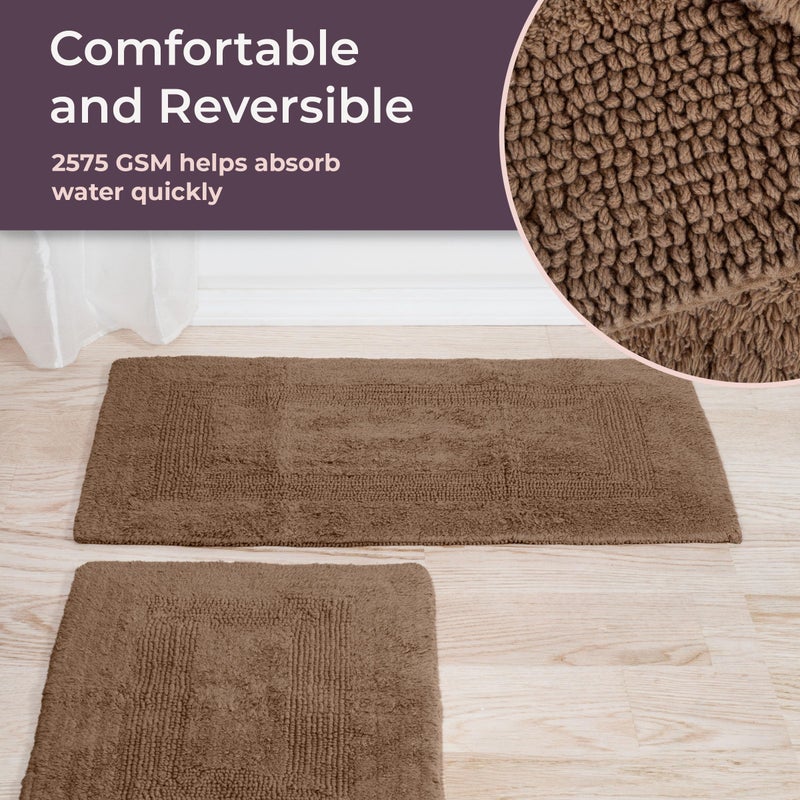 Lavish Home Bathroom Rugs - 2-Piece Cotton Bathroom Mat Set - Machine Washable Bath Mats for Washroom, Kitchen, or Laundry Room by Lavish Home (Taupe) - Image 4