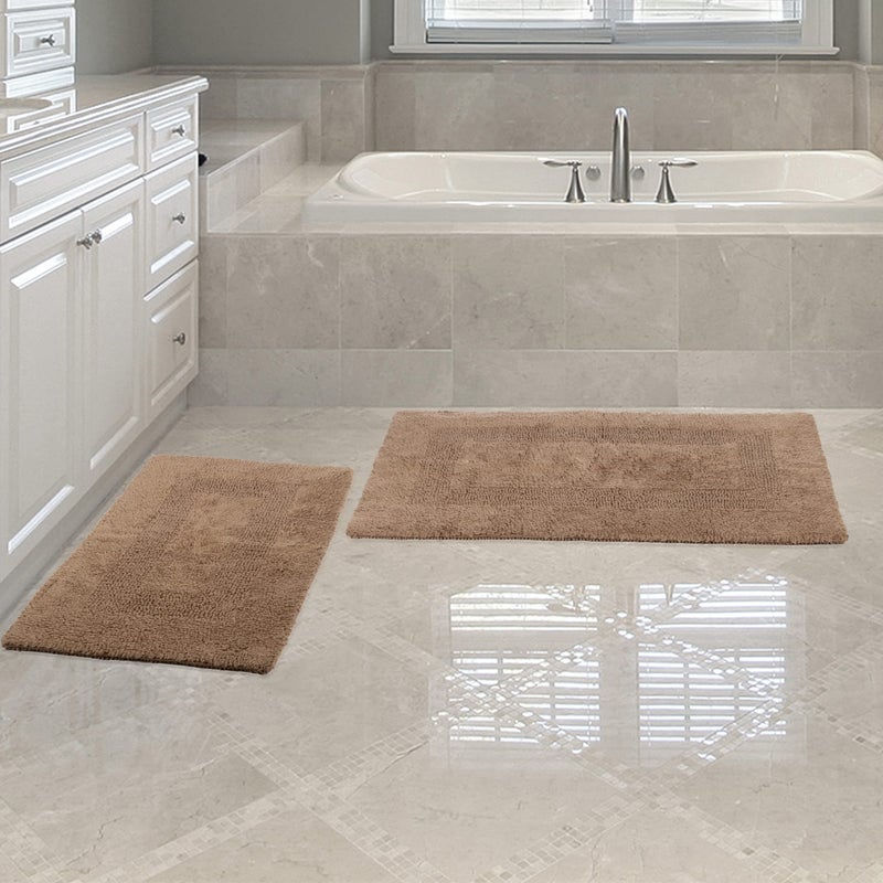 Lavish Home Bathroom Rugs - 2-Piece Cotton Bathroom Mat Set - Machine Washable Bath Mats for Washroom, Kitchen, or Laundry Room by Lavish Home (Taupe) - Image 1