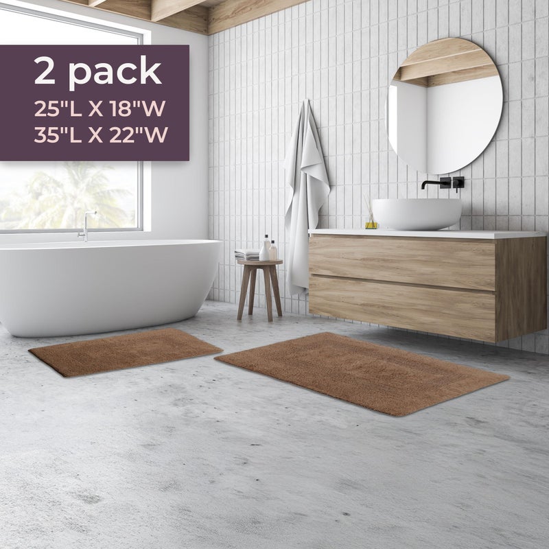 Lavish Home Bathroom Rugs - 2-Piece Cotton Bathroom Mat Set - Machine Washable Bath Mats for Washroom, Kitchen, or Laundry Room by Lavish Home (Taupe) - Image 5