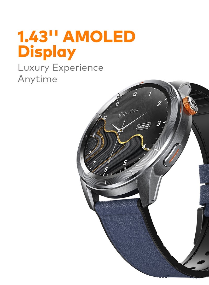 ITEL 400 mAh N10 Smartwatch 1.43" AMOLED Display, GPS 5-Satellite Tracking, Corning Gorilla Glass, 12-Day Battery Life, 5ATM Swimming  Waterproof Dark Chrome - Image 3