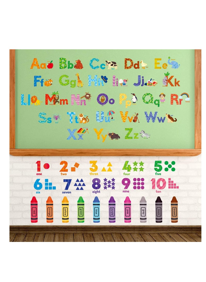 Decowall Decowall DS-8044 animal alphabet numbers colour decals stickers kids peel and stick removable for room decor letters ABC classroom playroom decorations educational bedroom nursery  - Image 2
