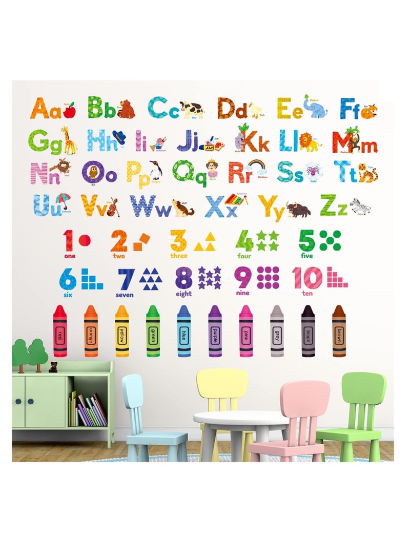 Decowall Decowall DS-8044 animal alphabet numbers colour decals stickers kids peel and stick removable for room decor letters ABC classroom playroom decorations educational bedroom nursery  - Image 1