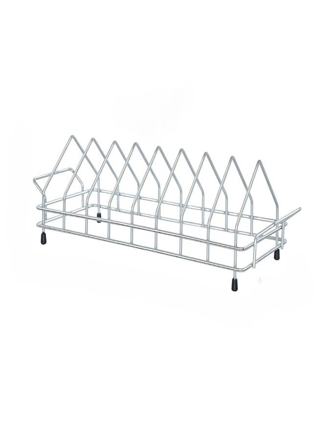 M2 ENTERPRISE Stainless Steel Plate Stand for 10 Plates Thali Storage Rack Drainer Organizer Floor Standing or Tabletop Dish Rack Kitchen Shelf Utensil Holder Durable Space Saving Home Storage - Image 1