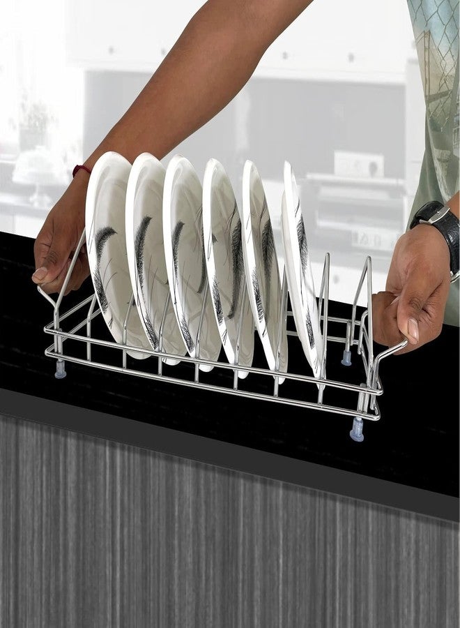 M2 ENTERPRISE Stainless Steel Plate Stand for 10 Plates Thali Storage Rack Drainer Organizer Floor Standing or Tabletop Dish Rack Kitchen Shelf Utensil Holder Durable Space Saving Home Storage - Image 3