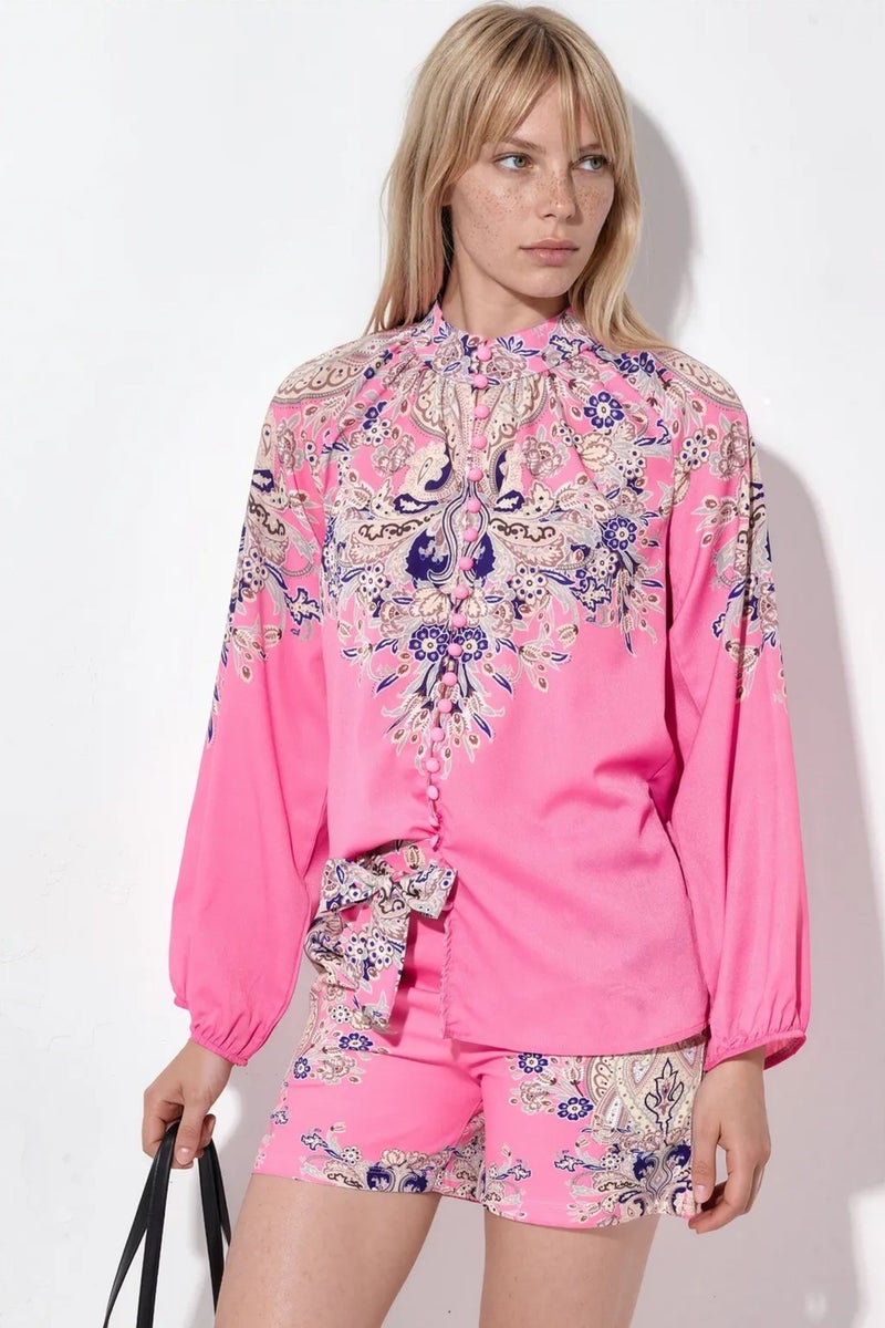 Jennyfer Paisley Tie-front Blouse And Shorts Set - Image 3