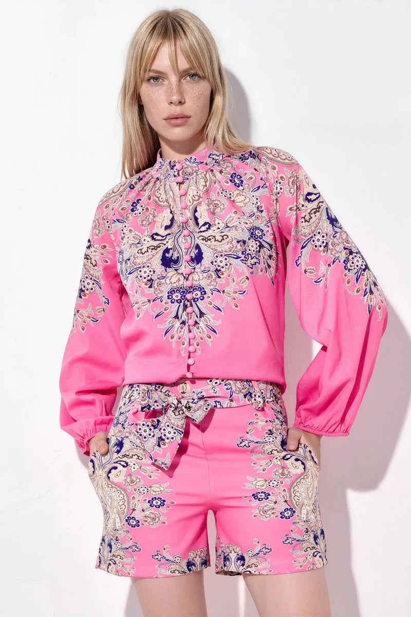 Jennyfer Paisley Tie-front Blouse And Shorts Set - Image 2