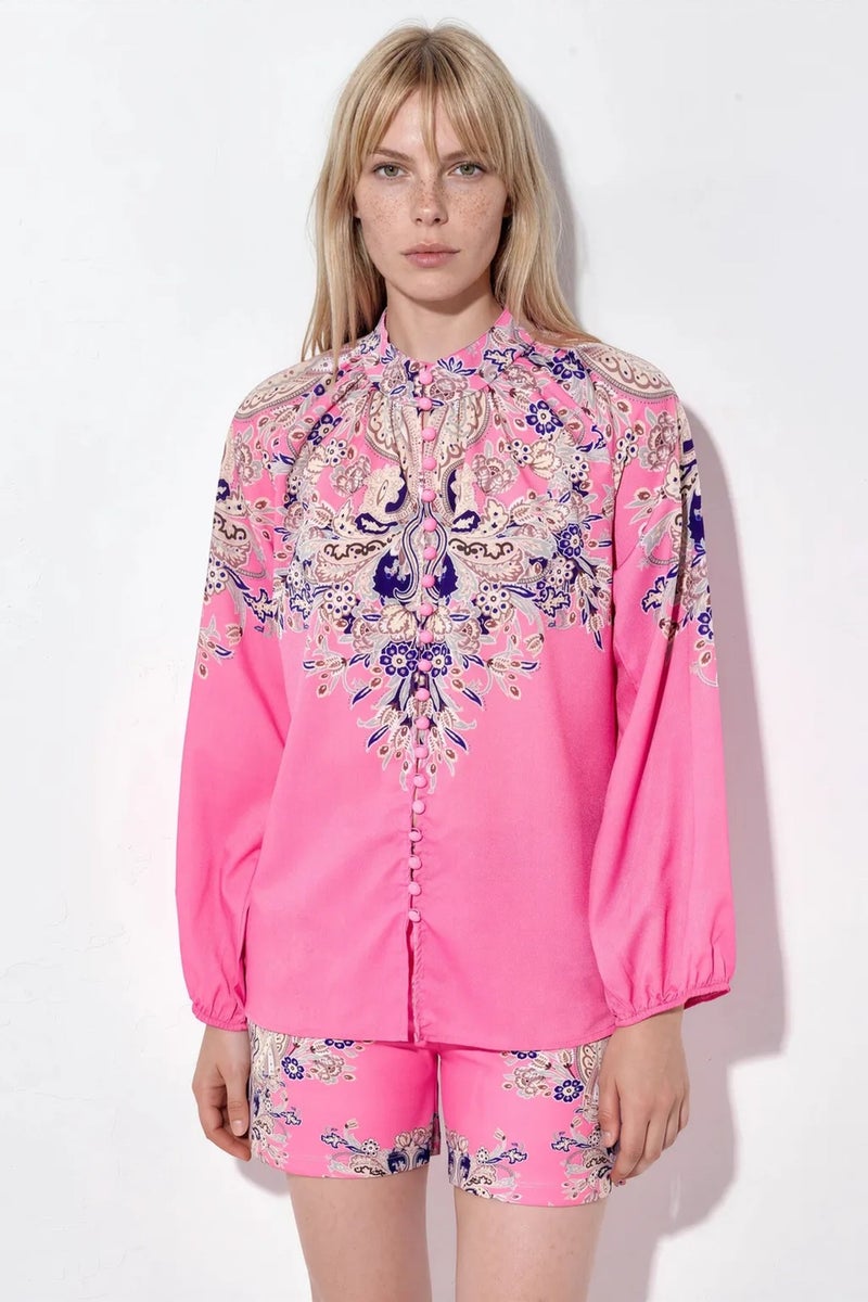 Jennyfer Paisley Tie-front Blouse And Shorts Set - Image 1