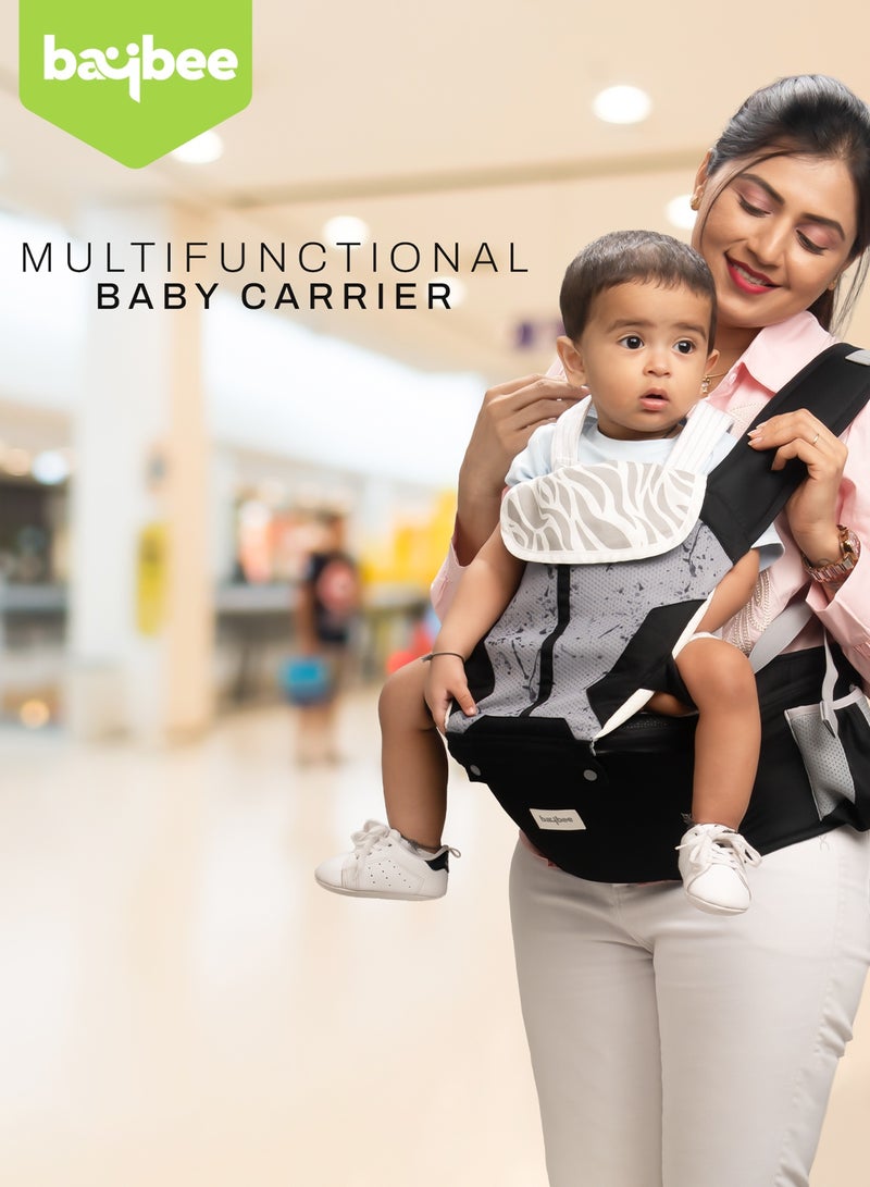 بيبي حاملة أطفال نيونست بمقعد الورك للأطفال من عمر 0 إلى 3 سنوات | حاملة أطفال للمواليد الجدد بستة أوضاع حمل | حقيبة حمل أطفال قابلة للتعديل بدون استخدام اليدين مع دعم قطني ووسادة مقعد عريضة | حقيبة كنغر للأطفال مع حقيبة تخزين متعددة ونسيج شبكي قابل للتهوية، لون أسود - Image 2