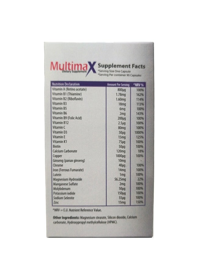 MultiMax Dietary Supplement - Advanced Multivitamin & Mineral Complex with Antioxidant, One-A-Day - 90 Capsules