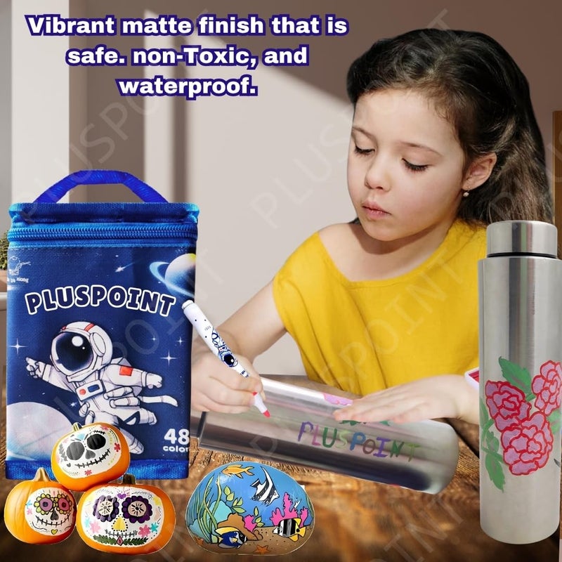 PLUSPOINT 48 Colors Acrylic Paint Markers Set,Space Theme Acrylic Paint Pens with Medium Tip for Kids Adults, Fabric Markers for Rock Painting, Stone, Canvas, Wood, Paper, Glass, Ceramic, Plastic - Image 5