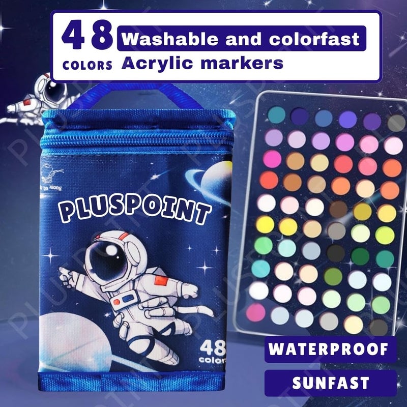 PLUSPOINT 48 Colors Acrylic Paint Markers Set,Space Theme Acrylic Paint Pens with Medium Tip for Kids Adults, Fabric Markers for Rock Painting, Stone, Canvas, Wood, Paper, Glass, Ceramic, Plastic - Image 2