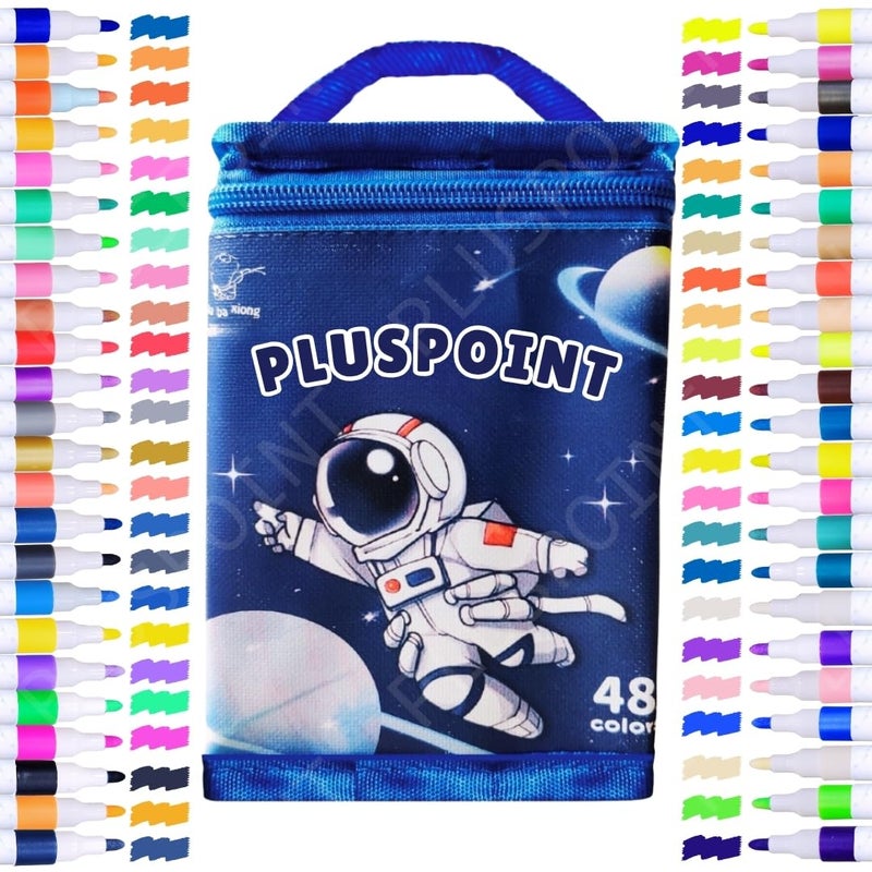 PLUSPOINT 48 Colors Acrylic Paint Markers Set,Space Theme Acrylic Paint Pens with Medium Tip for Kids Adults, Fabric Markers for Rock Painting, Stone, Canvas, Wood, Paper, Glass, Ceramic, Plastic - Image 1