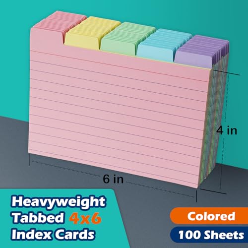 Olivo 100 Pack Tabbed Index Cards 4x6 Lined Index Card Dividers with Tabs 4" x 6", Colored, 220 GSM Thick Paper - Image 2