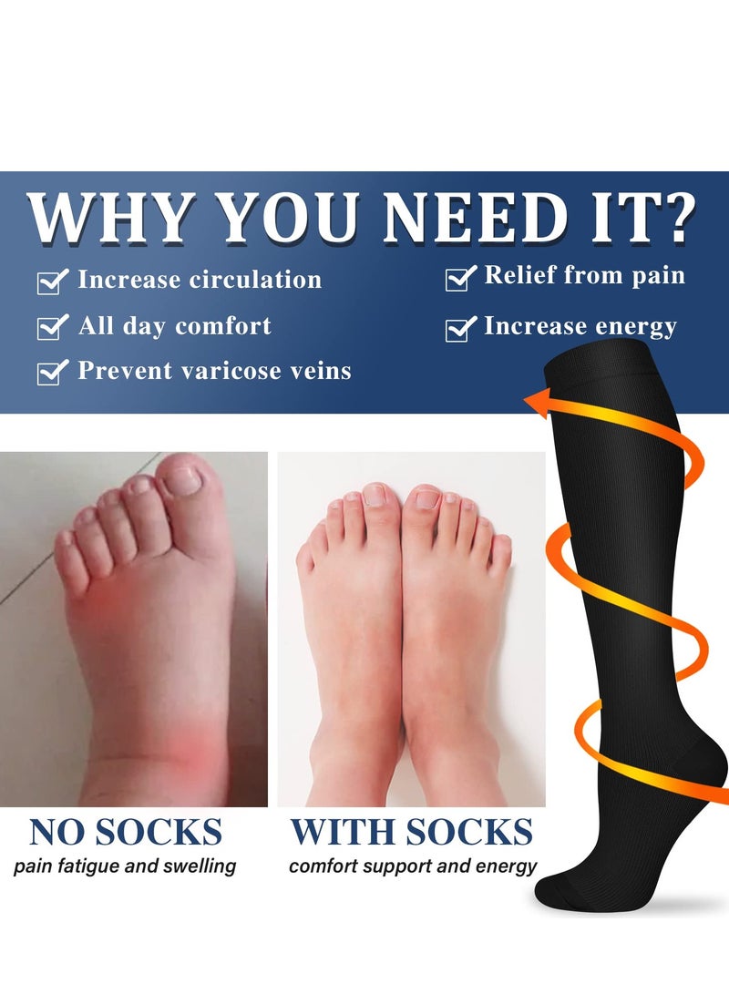 Compression Socks for Women and Men Circulation (4 Pairs) - Best for Nursing, Running, Travel Knee High Socks L/XL - Image 2