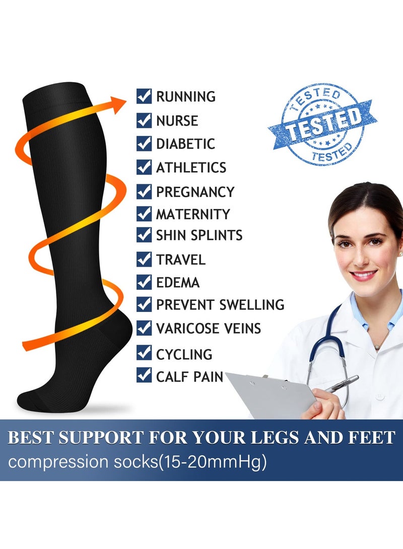 Compression Socks for Women and Men Circulation (4 Pairs) - Best for Nursing, Running, Travel Knee High Socks L/XL - Image 5