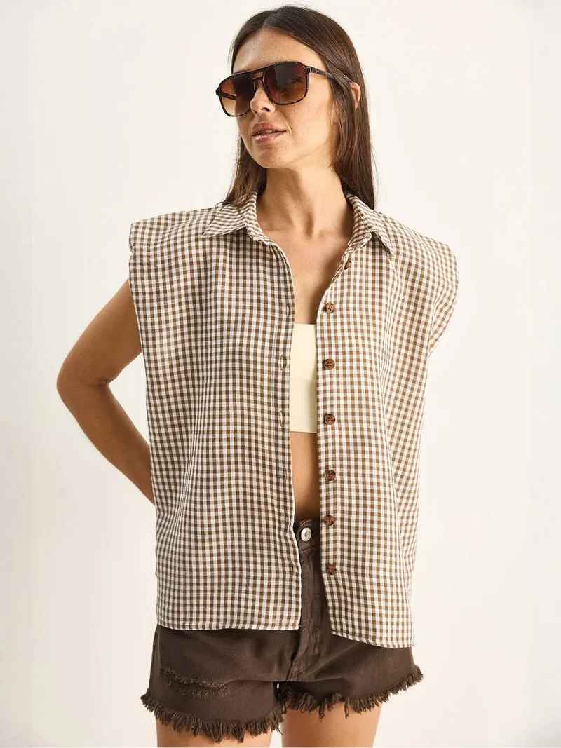 Bianco Lucci LUCCI Gingham Cotton Sleeveless Shirt