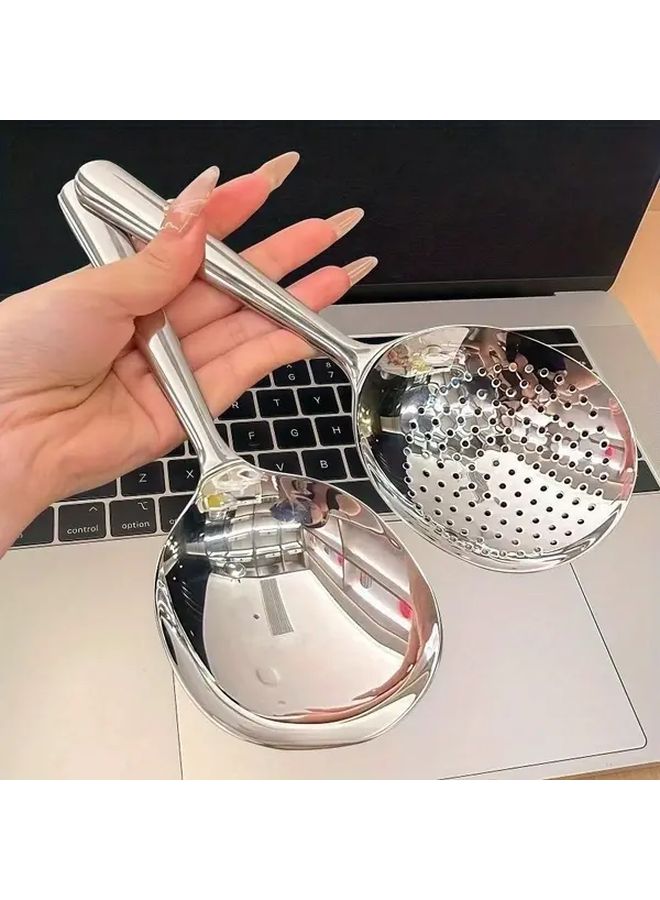 2Pcs Set Heavy Duty Commercial Kitchen Spoons With Short Handle Large Round Spoon And Large Colander Heat Resistant Drainage Holes For Easy Cleaning Ergonomic Handle Sturdy Construction For Restaurants Catering Supplies - Image 2