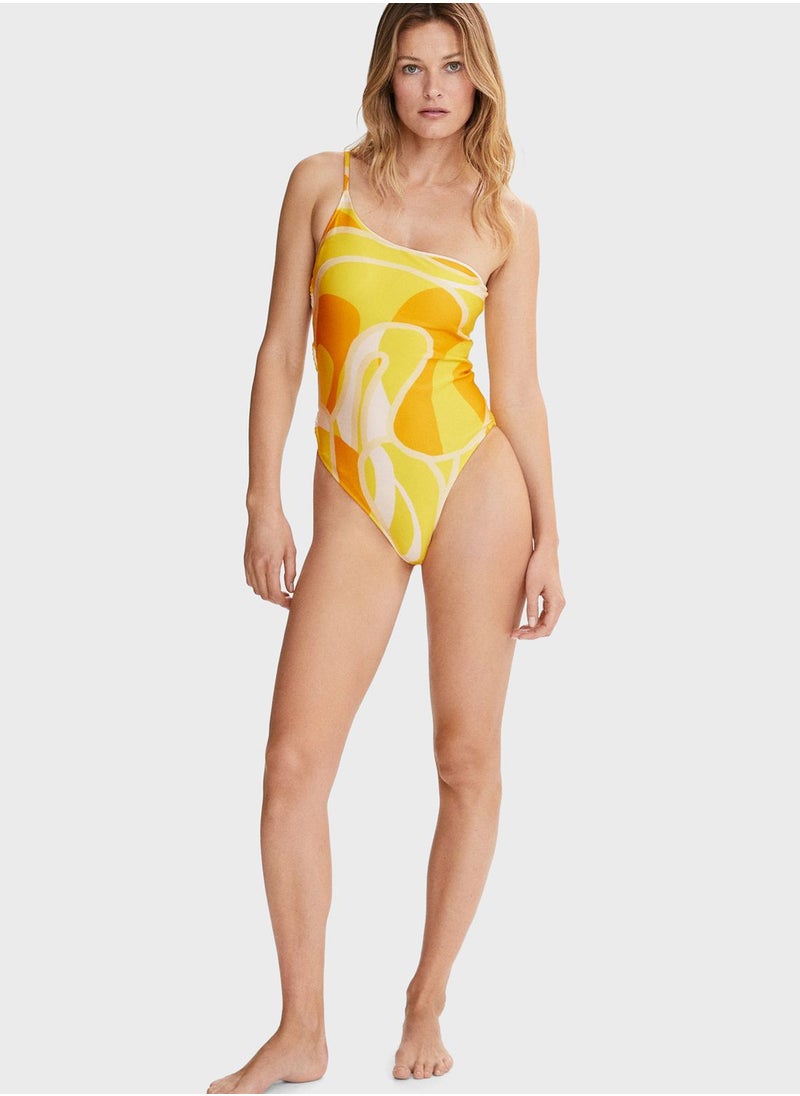 MANGO - One Shoulder Printed Swimsuit - Image 1