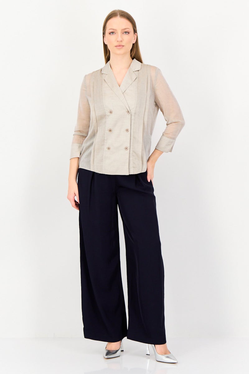 VERO MODA Couture Made For Vero Moda Women Notched Collar Long Sleeve Textured Blouse, Taupe - Image 4