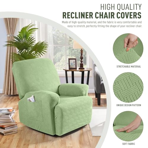 KinCam Recliner Covers, Stretch Reclining Chair Covers, Recliner Sofa Slipcovers Stripe Jacquard Recliner Couch Covers Furniture Protector Covers for Pet Kid (1 Seater, Light Green) - Image 4