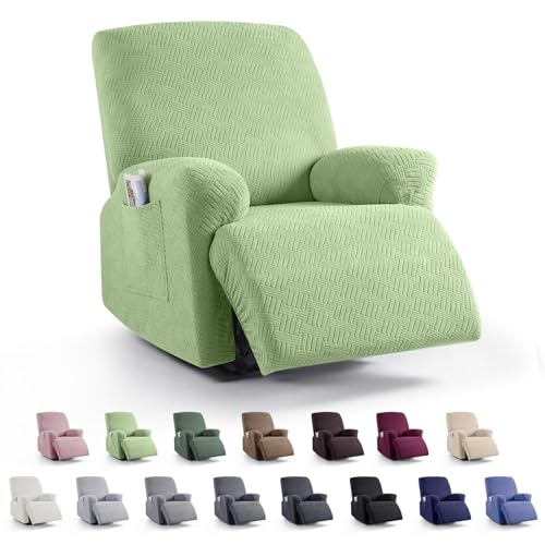 KinCam Recliner Covers, Stretch Reclining Chair Covers, Recliner Sofa Slipcovers Stripe Jacquard Recliner Couch Covers Furniture Protector Covers for Pet Kid (1 Seater, Light Green) - Image 1