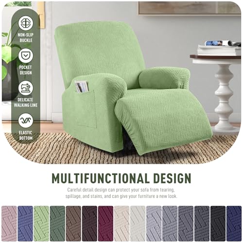 KinCam Recliner Covers, Stretch Reclining Chair Covers, Recliner Sofa Slipcovers Stripe Jacquard Recliner Couch Covers Furniture Protector Covers for Pet Kid (1 Seater, Light Green) - Image 3
