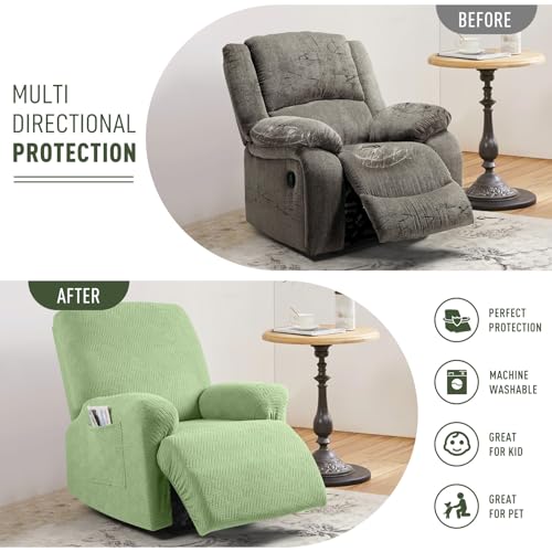 KinCam Recliner Covers, Stretch Reclining Chair Covers, Recliner Sofa Slipcovers Stripe Jacquard Recliner Couch Covers Furniture Protector Covers for Pet Kid (1 Seater, Light Green) - Image 5