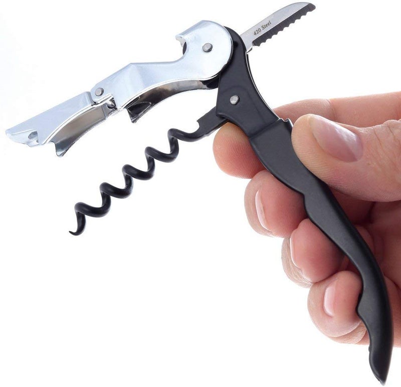 NJ OVERSEAS NJ Corkscrew Upgraded Heavy Duty Wine Opener with Foil Cutter and Bottle Opener for Restaurant Waiters, Sommelier, Bartenders, Corkscrew for Wine and Beer:1 Pc. - Image 2