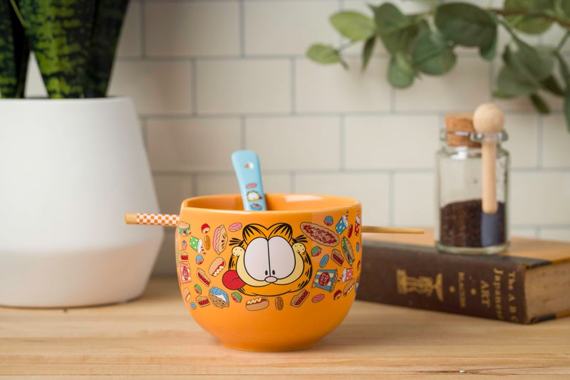 Silver Buffalo Silver Buffalo Garfield Hungry Junk Food Ceramic Ramen Noodle Rice Bowl with Chopsticks and Spoon  Microwave Safe  20 Ounces  - Image 4