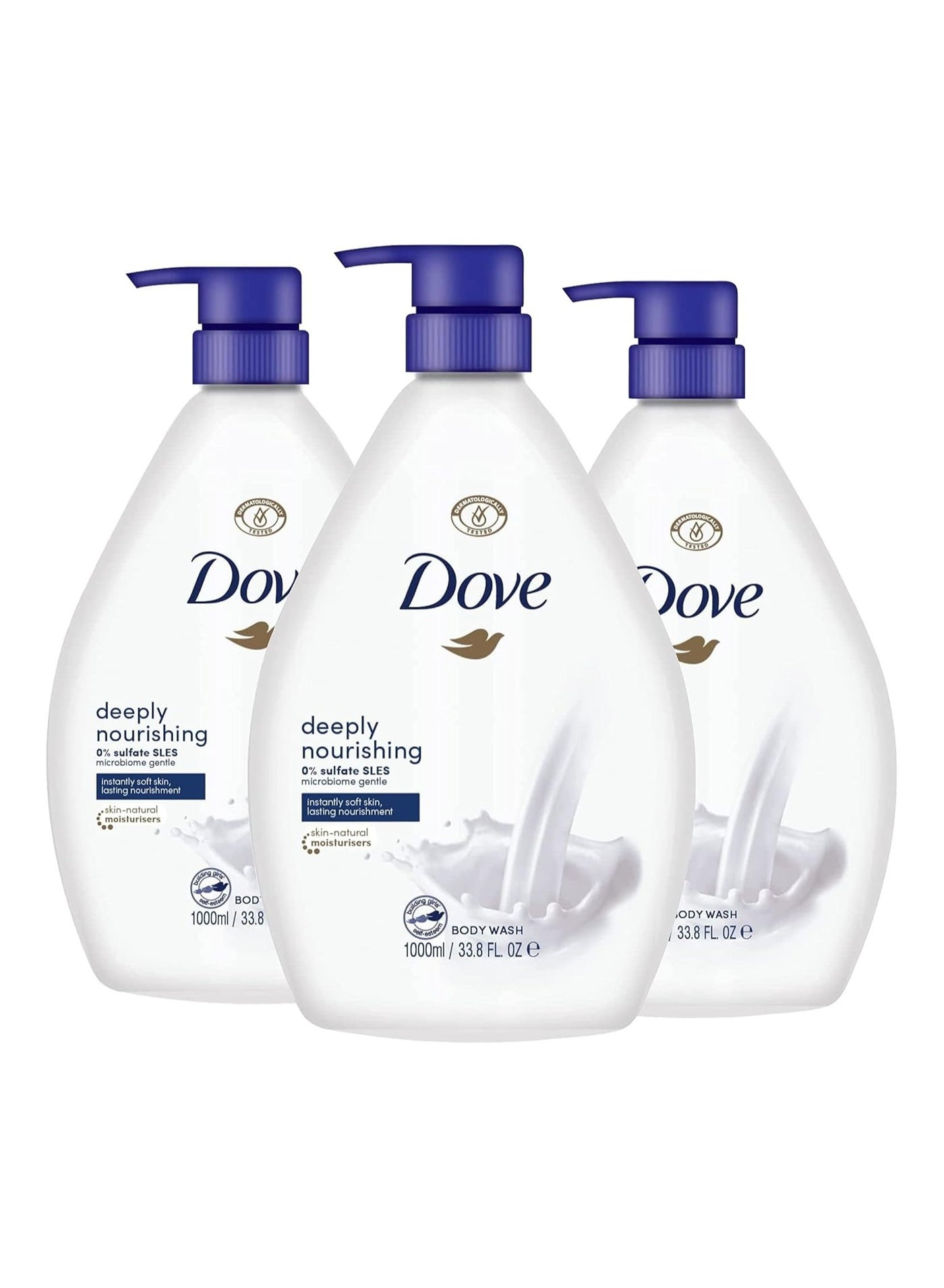 Dove Shower Bath | Moisturising Body Wash 1000ml | Deeply Nourishing Body Wash | With Integrated Pump, Pack of 3