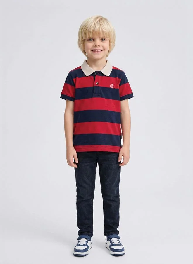 Take Two  Boys Multi-Color Striped Contrast Collar Polo T-Shirt By Juniorloom for Men | Best Price UAE