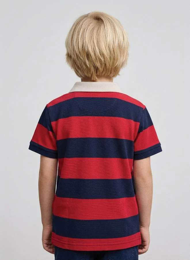 Take Two  Boys Multi-Color Striped Contrast Collar Polo T-Shirt By Juniorloom for Men | Best Price UAE