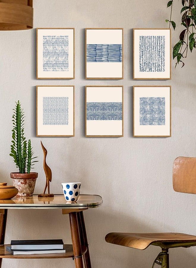 Drsoum Mid-century Boho Geometric Abstract Decor Blue White Grunge Minimalist Bohemian Wall Art Framed Canvas Prints 8"x 10"x 6pcs Natural Framed - Image 5