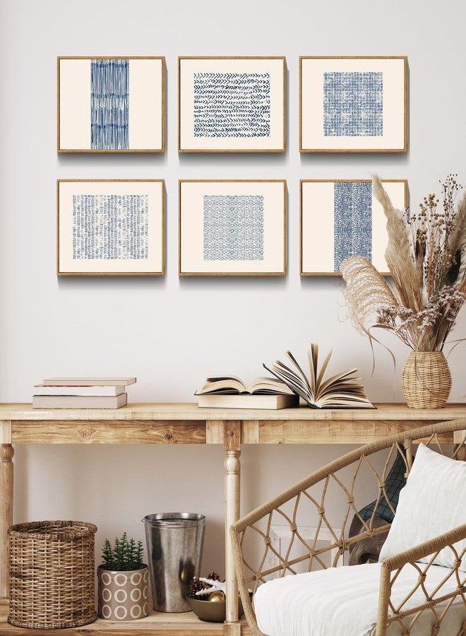 Drsoum Mid-century Boho Geometric Abstract Decor Blue White Grunge Minimalist Bohemian Wall Art Framed Canvas Prints 8"x 10"x 6pcs Natural Framed - Image 4
