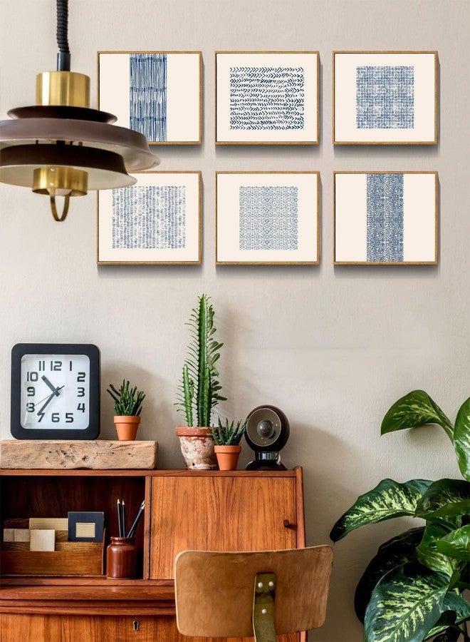 Drsoum Mid-century Boho Geometric Abstract Decor Blue White Grunge Minimalist Bohemian Wall Art Framed Canvas Prints 8"x 10"x 6pcs Natural Framed - Image 2
