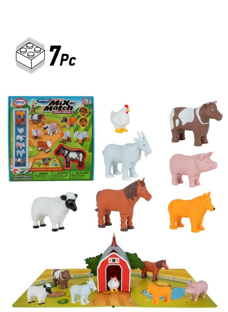 Popular Playthings Mini Magnetic Mix Or Match Animal Toys With Pop-Up Playmat, Set Of 7 - Farm - Image 1