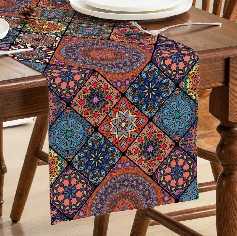 Winotic Boho Bohemian Table Runner 36 Inches Long, Vintage Seasonal Dresser Scarf for Party Kitchen Dining Coffee Table Bedroom Indoor Outdoor, Machine Washable (Bohemian A, 13” x 36”) - Image 5