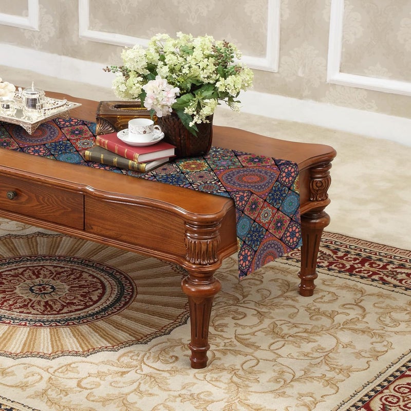 Winotic Boho Bohemian Table Runner 36 Inches Long, Vintage Seasonal Dresser Scarf for Party Kitchen Dining Coffee Table Bedroom Indoor Outdoor, Machine Washable (Bohemian A, 13” x 36”) - Image 4