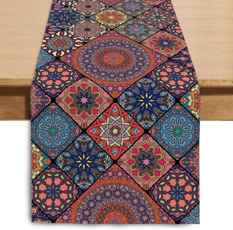 Winotic Boho Bohemian Table Runner 36 Inches Long, Vintage Seasonal Dresser Scarf for Party Kitchen Dining Coffee Table Bedroom Indoor Outdoor, Machine Washable (Bohemian A, 13” x 36”) - Image 1