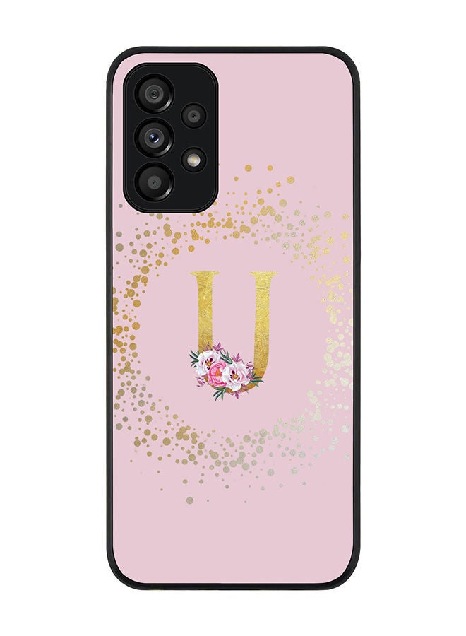 Stylizedd Rugged Black edge case for Samsung Galaxy A73 5G Slim fit Soft Case Flexible Rubber Edges Anti Drop TPU Gel Thin Cover - Custom Monogram Initial Letter Floral Pattern Alphabet - U (Pink ) - Image 1