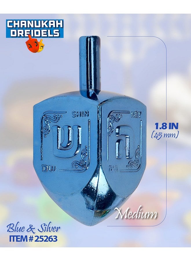 Izzy 'n' Dizzy Hanukkah Dreidels - Metallic Blue And Silver Dreidel - 10 Pack Medium - Image 1